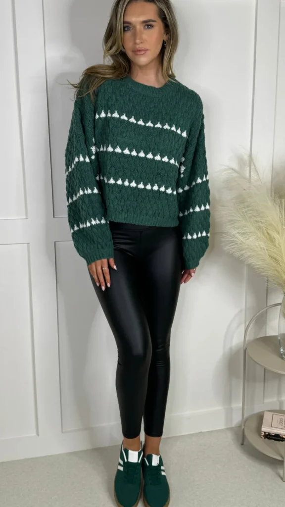 COPPEROSE Knitwear^Darian Green & Ivory Printed Jumper