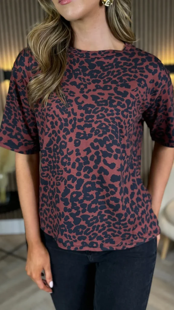 ESTEE BROWN Tops^Dawson Burgundy Leopard Print Top