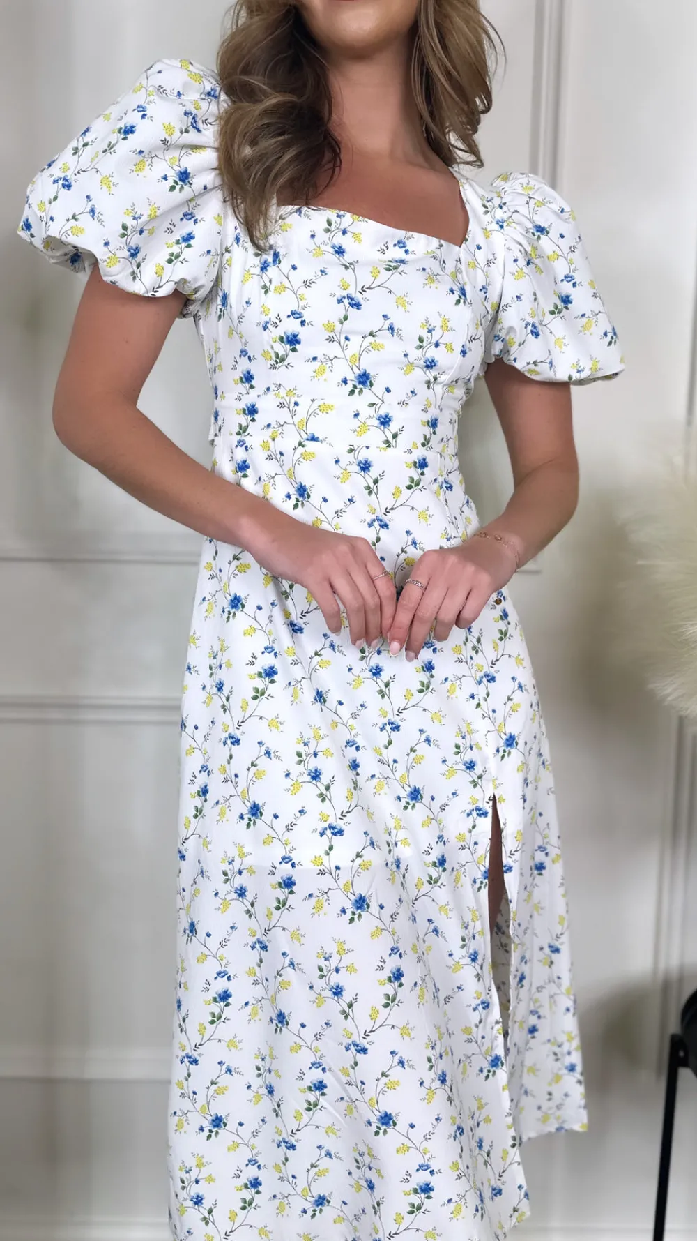 demi_blue_floral_square_n_3.webp GIRL IN MIND Going Out Dresses | Occasion Dresses^Demi Blue Floral Square Neck Midi Dress
