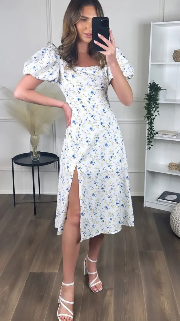 GIRL IN MIND Going Out Dresses | Occasion Dresses^Demi Blue Floral Square Neck Midi Dress