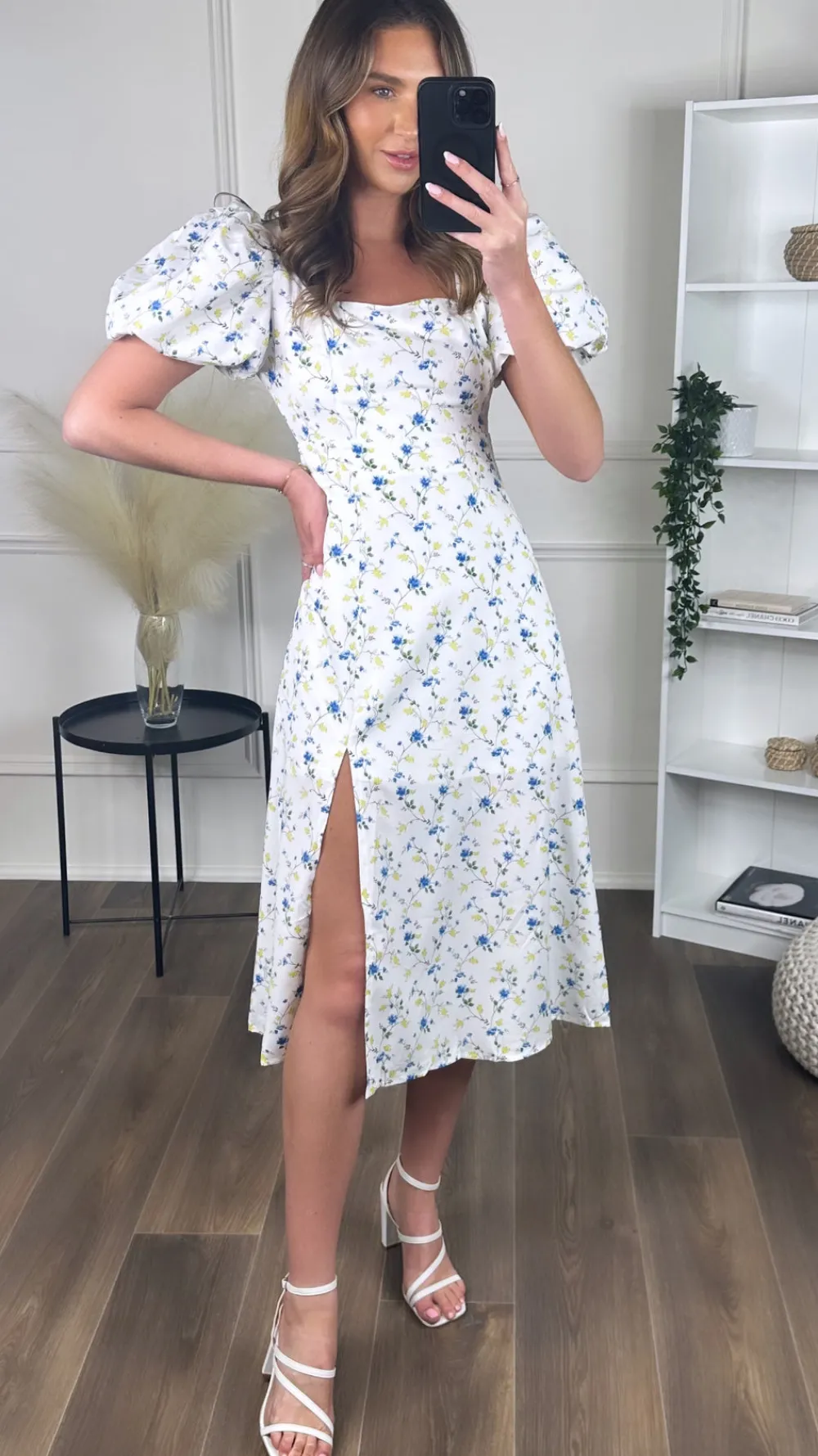 demi_blue_floral_square_n_4.webp GIRL IN MIND Going Out Dresses | Occasion Dresses^Demi Blue Floral Square Neck Midi Dress