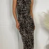 LORIANE Going Out Dresses | Occasion Dresses^Denby Black & Beige Leopard Printed Midi Dress