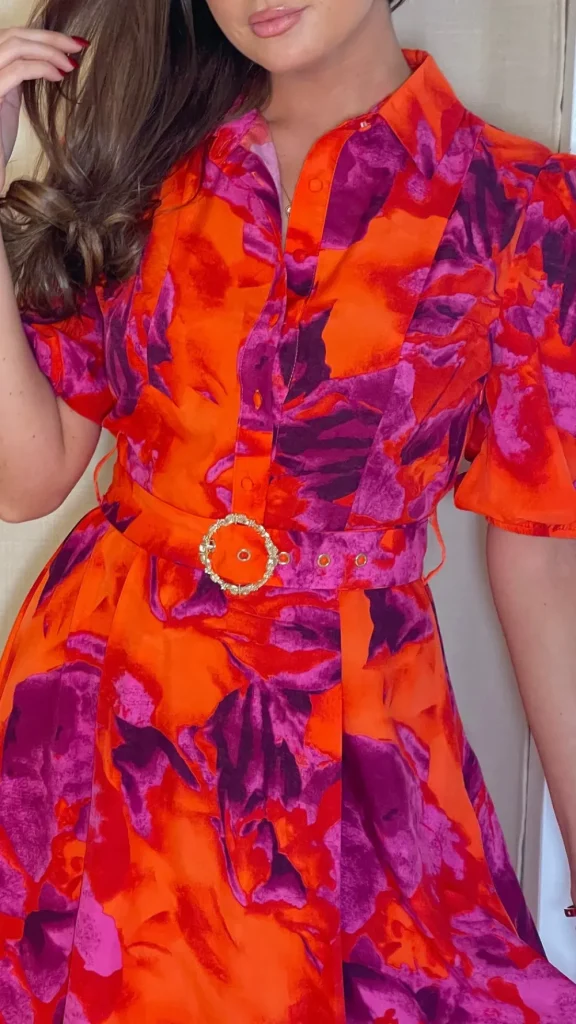GIRL IN MIND Going Out Dresses | Occasion Dresses^Dervla Orange & Pink Floral Print Collared Midi Dress
