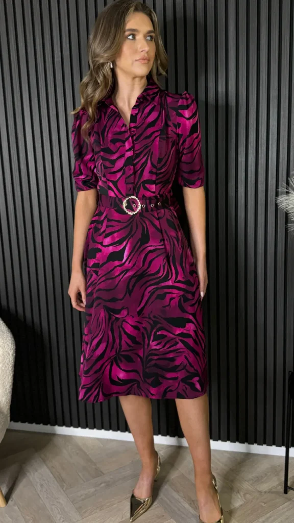 GIRL IN MIND Going Out Dresses | Occasion Dresses^Dervla Pink & Black Leopard Print Collared Midi Dress