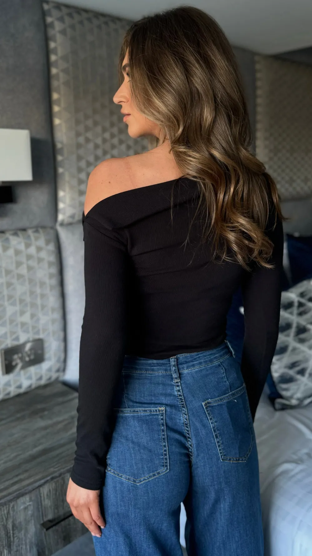 diana_black_asymmetric_ne_3.webp ELENZA Tops^Diana Black Asymmetric Neck Long Sleeve Top
