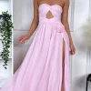 LILY MCBEE Going Out Dresses | Occasion Dresses^Dominique Pink Strapless and Corsage Detail Maxi Dress