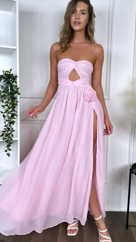 LILY MCBEE Going Out Dresses | Occasion Dresses^Dominique Pink Strapless and Corsage Detail Maxi Dress
