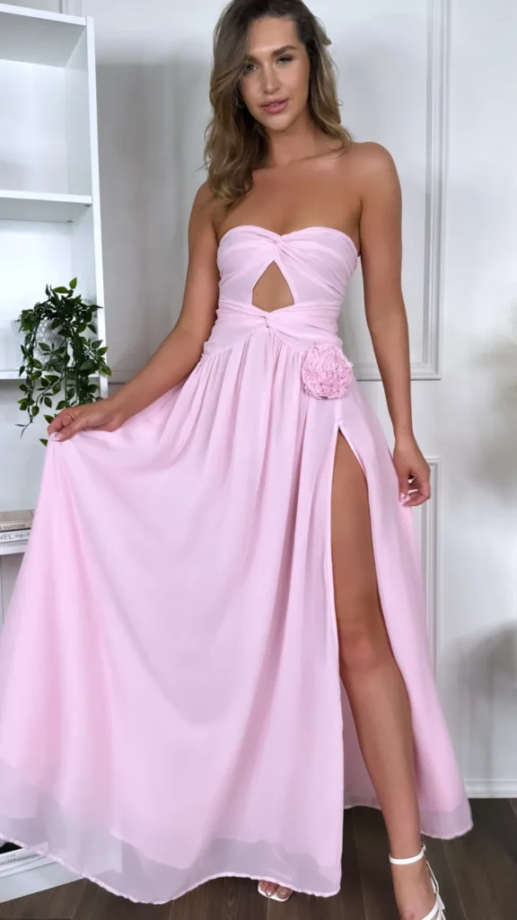 LILY MCBEE Going Out Dresses | Occasion Dresses^Dominique Pink Strapless and Corsage Detail Maxi Dress