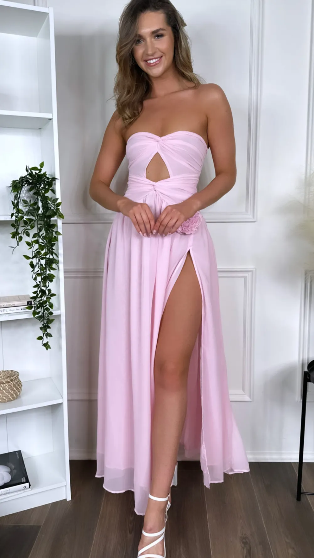 dominique_pink_strapless__2.webp LILY MCBEE Going Out Dresses | Occasion Dresses^Dominique Pink Strapless and Corsage Detail Maxi Dress