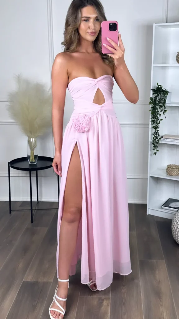 LILY MCBEE Going Out Dresses | Occasion Dresses^Dominique Pink Strapless and Corsage Detail Maxi Dress