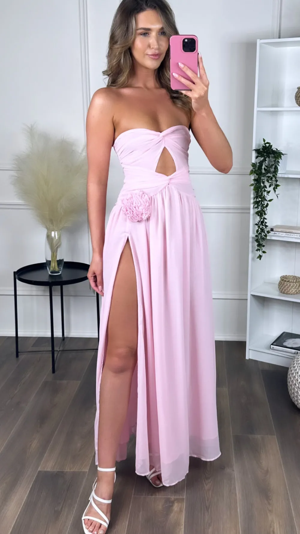 dominique_pink_strapless__4.webp LILY MCBEE Going Out Dresses | Occasion Dresses^Dominique Pink Strapless and Corsage Detail Maxi Dress