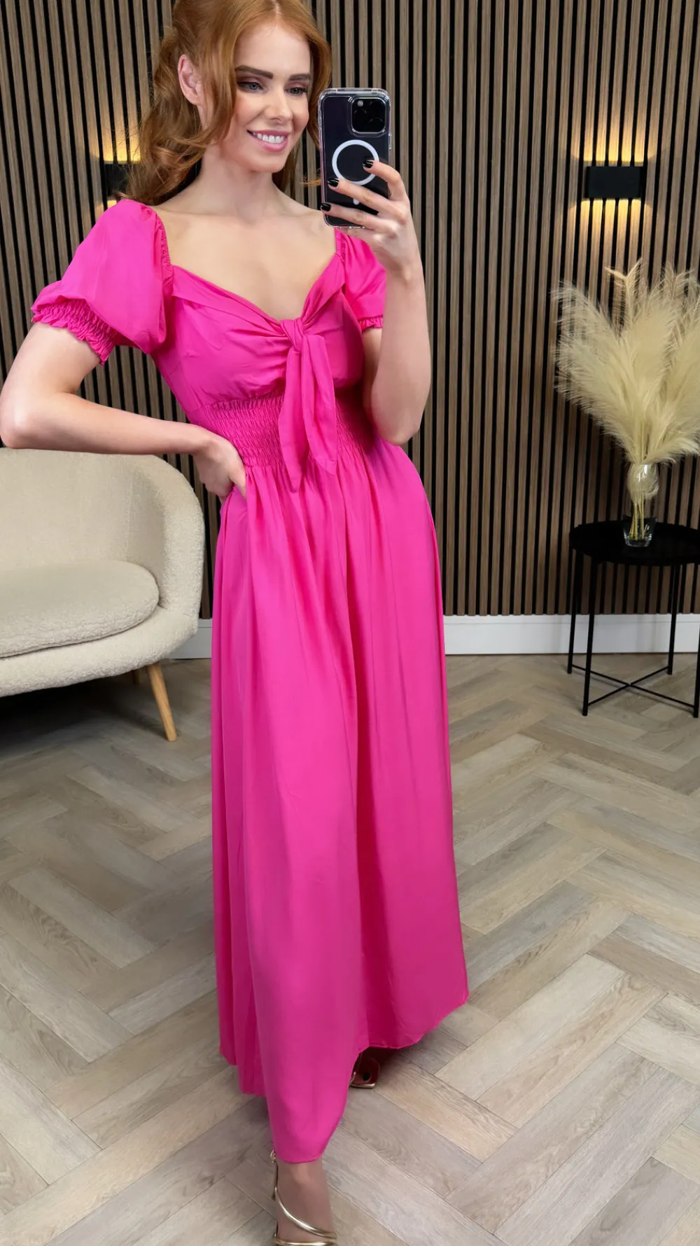 dominique_pink_tie_detail_4.webp COPPEROSE Going Out Dresses | Occasion Dresses^Dominique Pink Tie Detail Midi Dress
