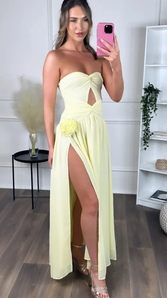 LILY MCBEE Going Out Dresses | Occasion Dresses^Dominique Yellow Strapless and Corsage Detail Maxi Dress