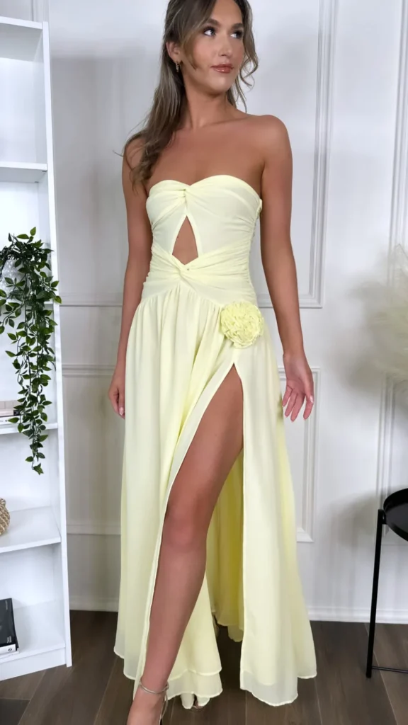 LILY MCBEE Going Out Dresses | Occasion Dresses^Dominique Yellow Strapless and Corsage Detail Maxi Dress