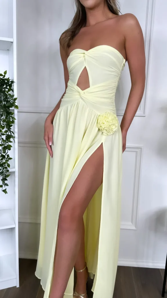 LILY MCBEE Going Out Dresses | Occasion Dresses^Dominique Yellow Strapless and Corsage Detail Maxi Dress
