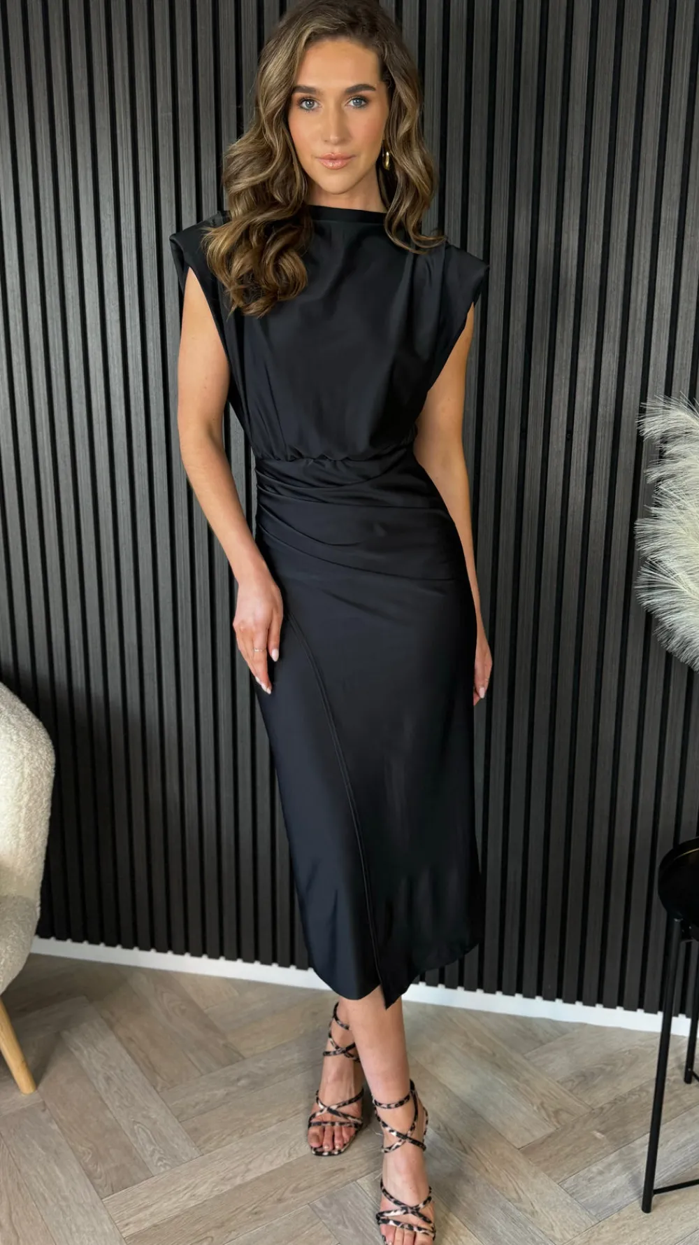 doreen_black_high_neck_wr_0.webp COPPEROSE Going Out Dresses | Occasion Dresses^Doreen Black High Neck Wrap Style Midi Dress