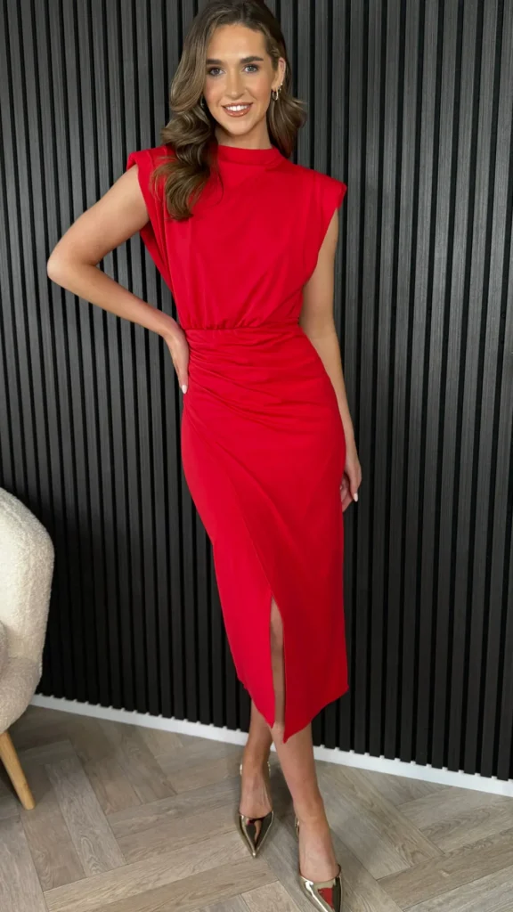 COPPEROSE Going Out Dresses | Occasion Dresses^Doreen Red High Neck Wrap Style Midi Dress