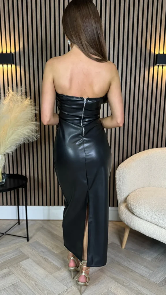 COPPEROSE Going Out Dresses | Occasion Dresses^Drea Black Leather Look Ruched Bandeau Midi Dress