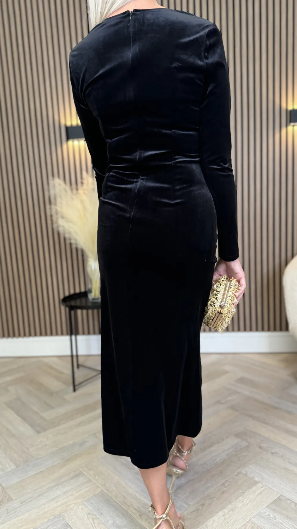 edina_black_wrap_effect_m_3.webp ATTENTIF Fitted Dresses | Going Out Dresses^Edina Black Wrap Effect Midi Dress