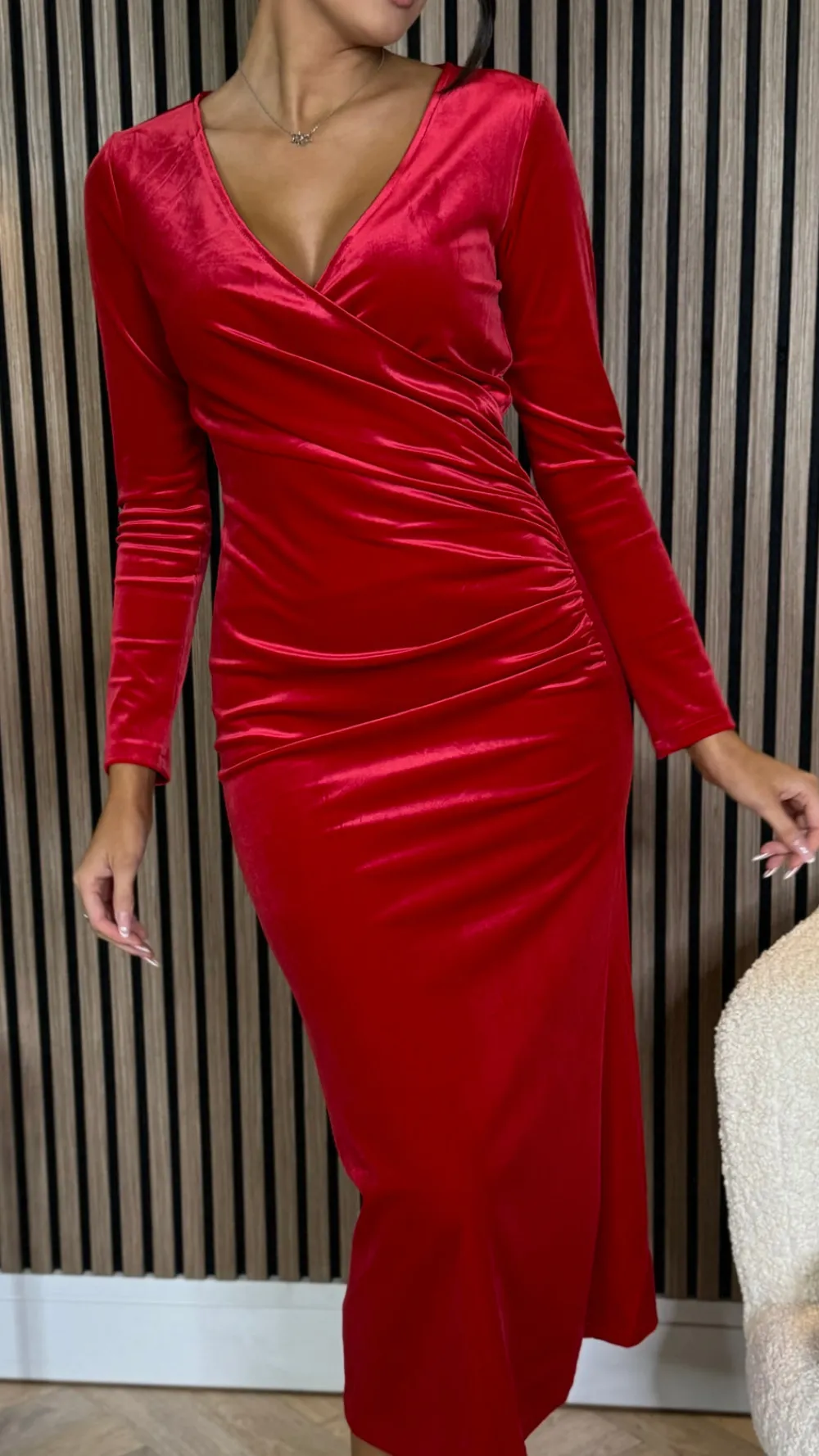 edina_red_wrap_effect_mid_1.webp ATTENTIF Going Out Dresses | Occasion Dresses^Edina Red Wrap Effect Midi Dress