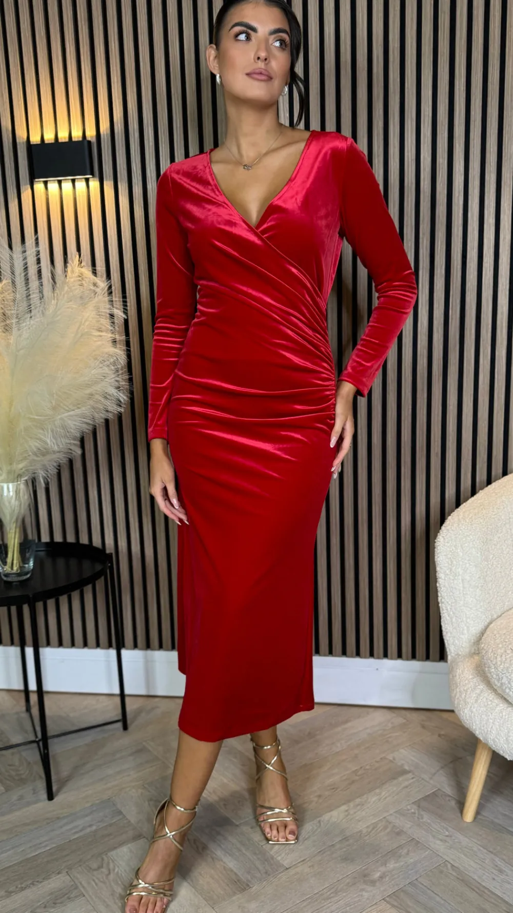 edina_red_wrap_effect_mid_2.webp ATTENTIF Going Out Dresses | Occasion Dresses^Edina Red Wrap Effect Midi Dress
