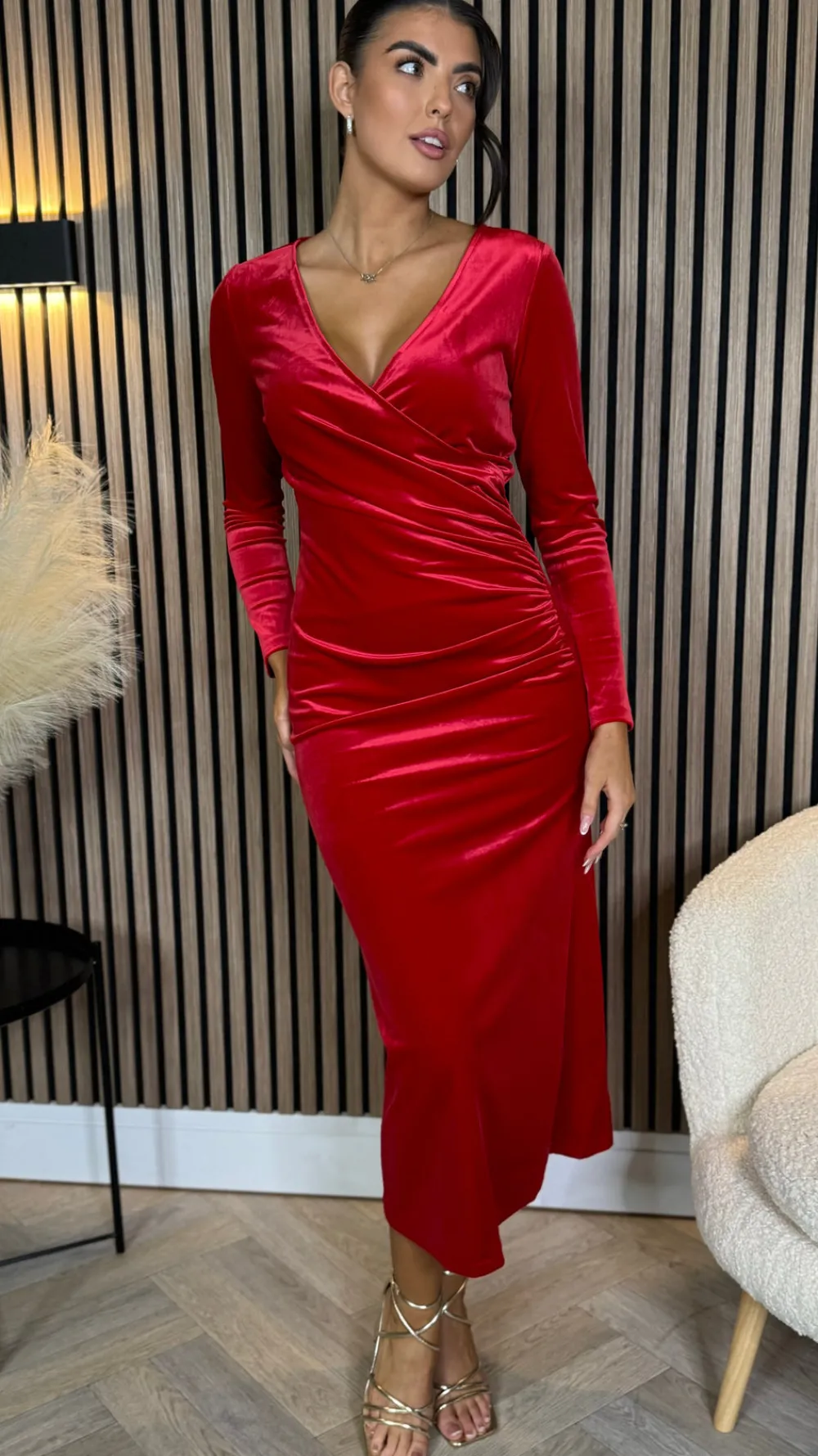 edina_red_wrap_effect_mid_4.webp ATTENTIF Going Out Dresses | Occasion Dresses^Edina Red Wrap Effect Midi Dress