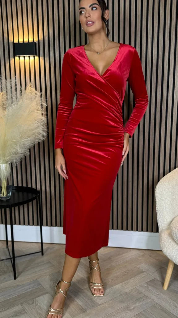 ATTENTIF Going Out Dresses | Occasion Dresses^Edina Red Wrap Effect Midi Dress