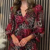 GIRL IN MIND Fitted Dresses | Day Dresses^Edyn Red Long Sleeve Animal Print Mini Dress