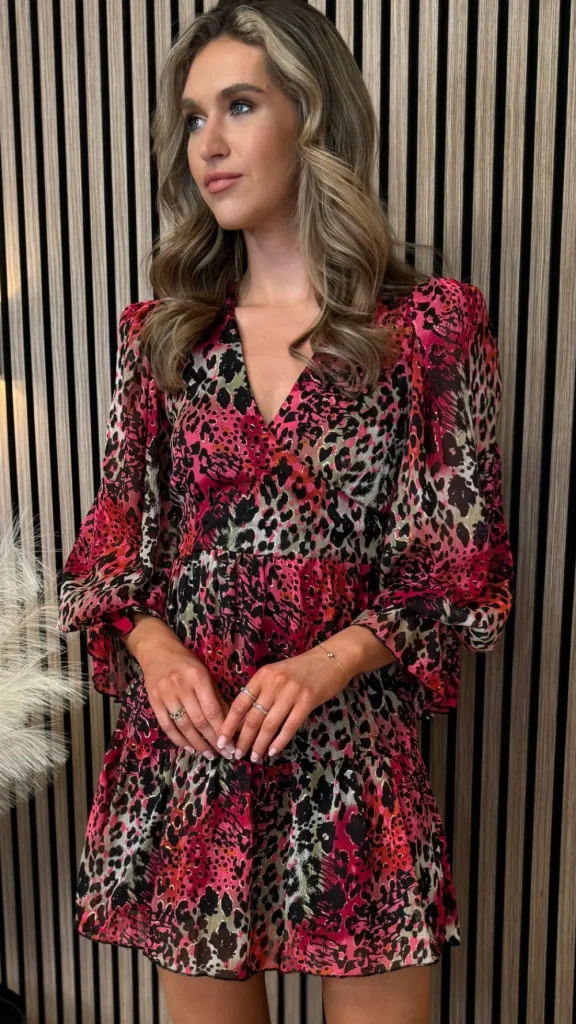 GIRL IN MIND Fitted Dresses | Day Dresses^Edyn Red Long Sleeve Animal Print Mini Dress