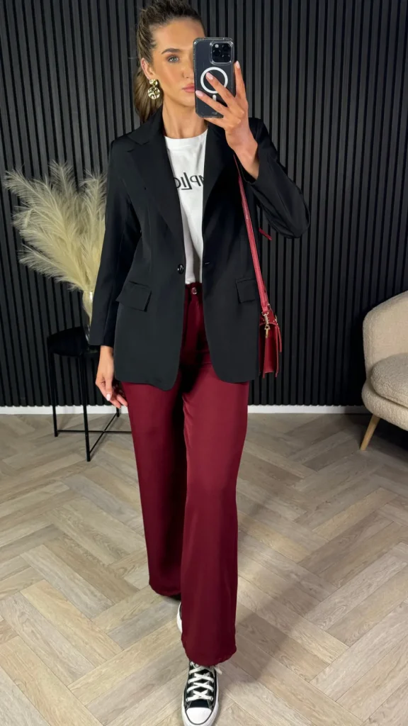 ESTEE BROWN Trousers^Effie Burgundy Wide Leg Trousers