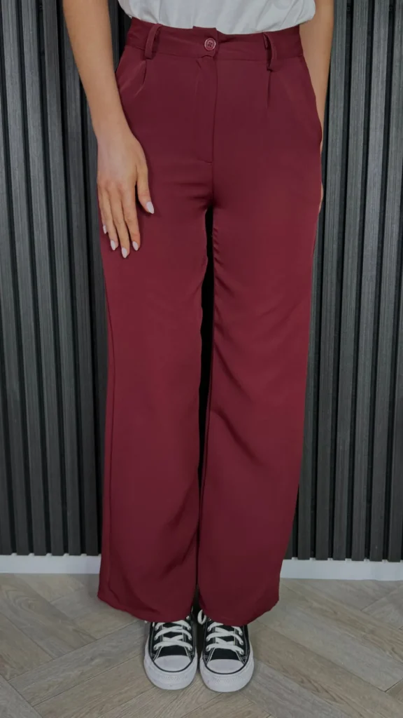 ESTEE BROWN Trousers^Effie Burgundy Wide Leg Trousers