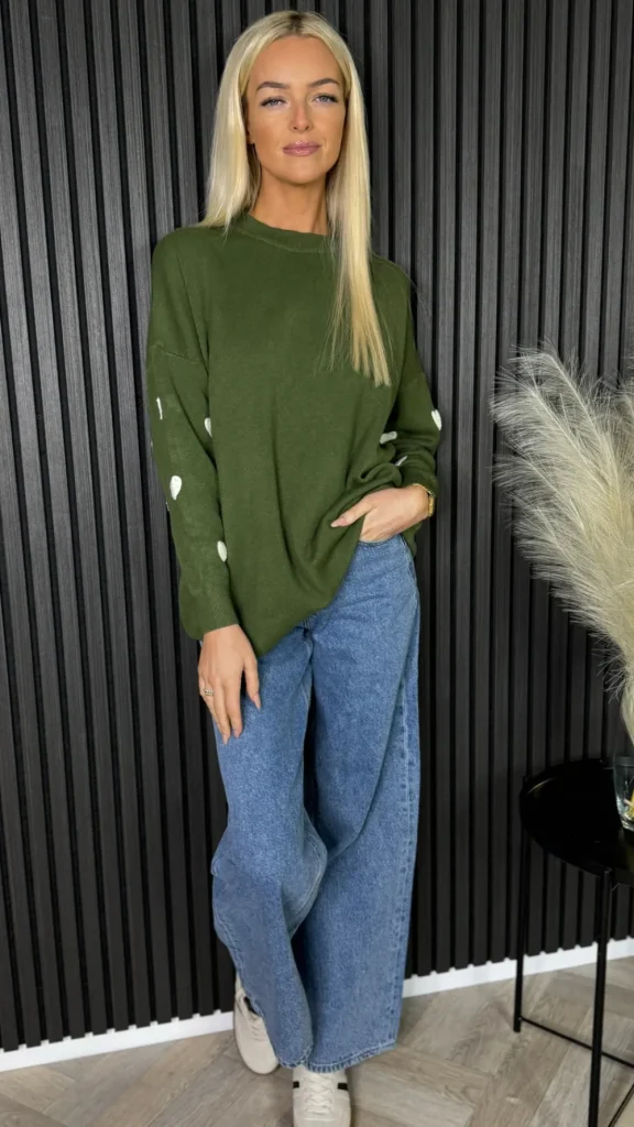 MOOCCI Knitwear^Eilish Green Heart Sleeve Detail Jumper