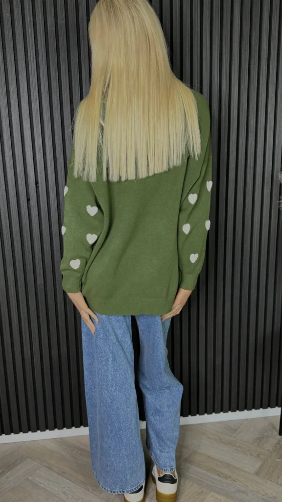 MOOCCI Knitwear^Eilish Green Heart Sleeve Detail Jumper