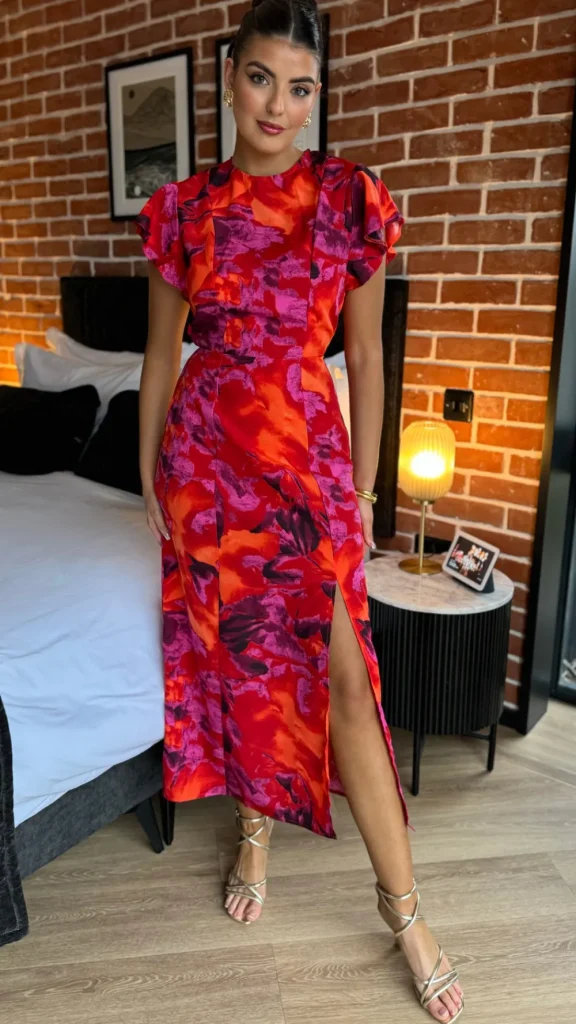 AX PARIS Going Out Dresses | Occasion Dresses^Eimear Orange & Purple Abstract Print Flutter Sleeve Midi Dress