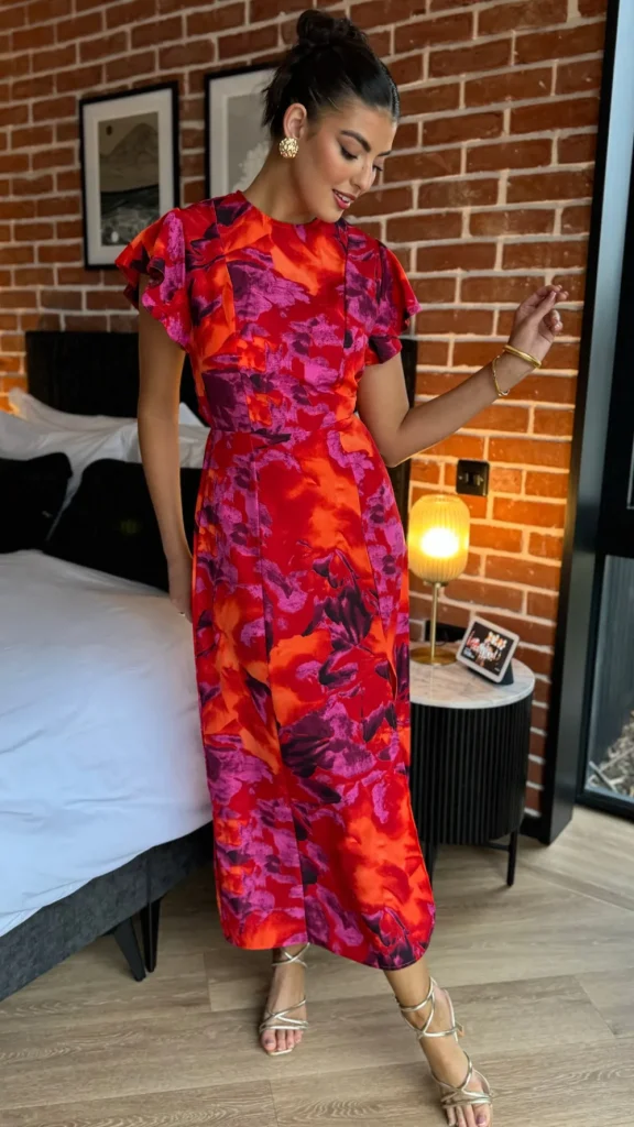 AX PARIS Going Out Dresses | Occasion Dresses^Eimear Orange & Purple Abstract Print Flutter Sleeve Midi Dress