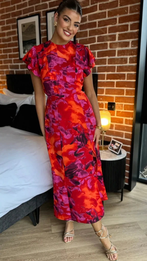 AX PARIS Going Out Dresses | Occasion Dresses^Eimear Orange & Purple Abstract Print Flutter Sleeve Midi Dress