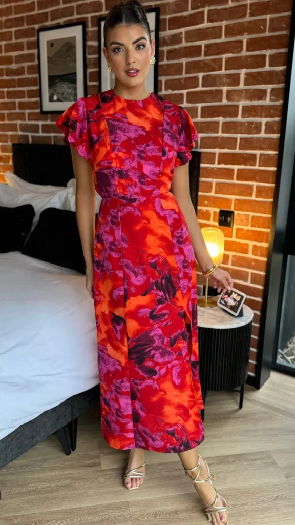 AX PARIS Going Out Dresses | Occasion Dresses^Eimear Orange & Purple Abstract Print Flutter Sleeve Midi Dress