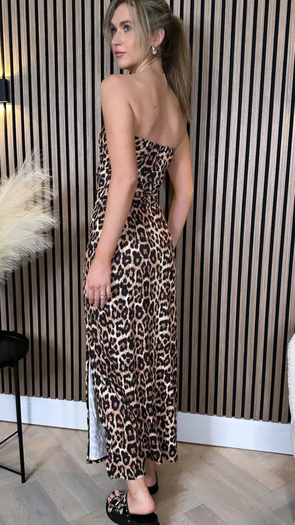 COPPEROSE Going Out Dresses | Midi Dresses^Elana Beige & Black Leopard Print Bandeau Midi Dress