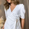 KICHIC Tops^Eliora White Wrap Effect Belted Detail Top