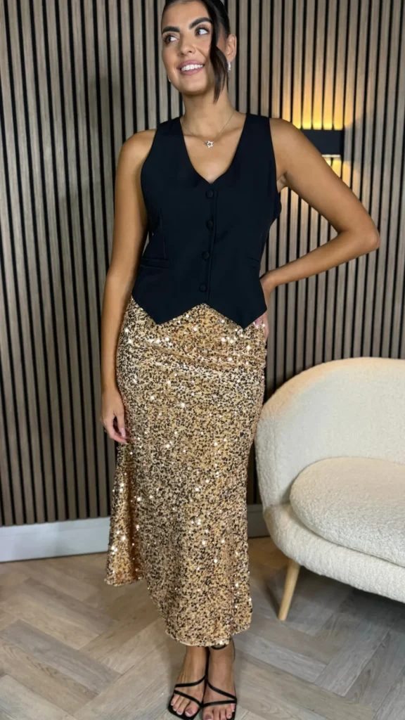 VERA LUCY Skirts & Shorts^Eliza Gold Sequin Midi Skirt
