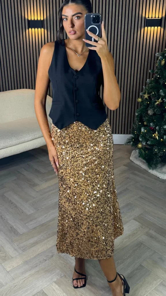VERA LUCY Skirts & Shorts^Eliza Gold Sequin Midi Skirt