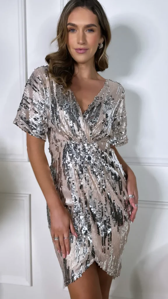 GIRL IN MIND Wrap Dresses | Going Out Dresses^Elizabeth Gold & Silver Sequin Detail Wrap Midi Dress