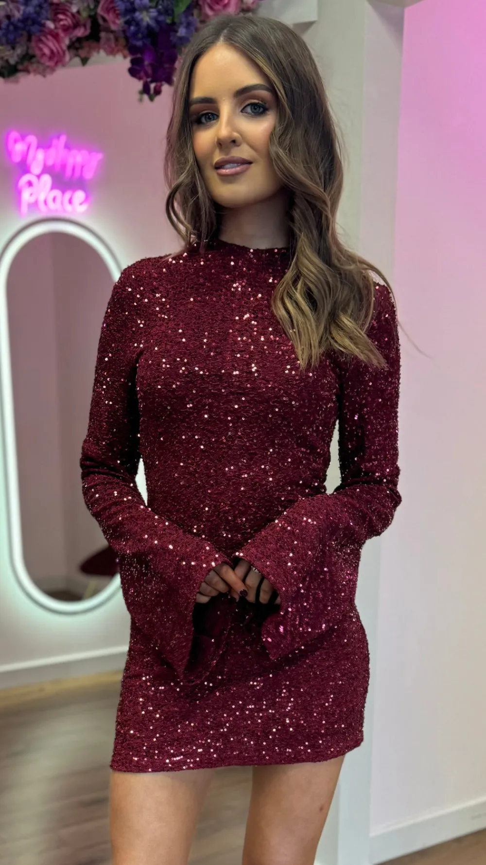 ella_burgundy_sequin_mini_3.webp VERA LUCY Going Out Dresses | Occasion Dresses^Ella Burgundy Sequin Mini Dress