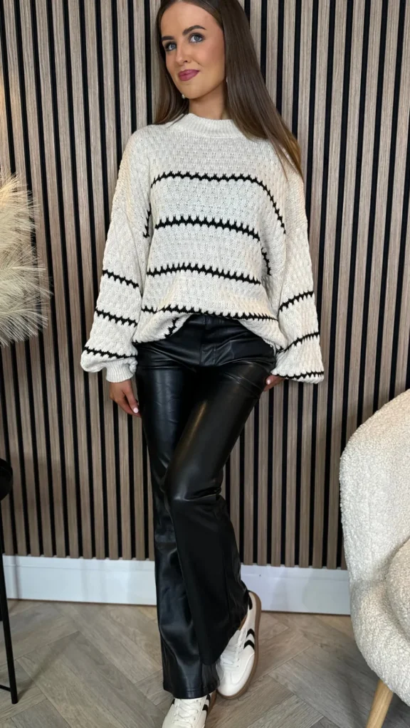 BABEZ LONDON Trousers^Ellison Black Leather Look Flared Leg Trousers