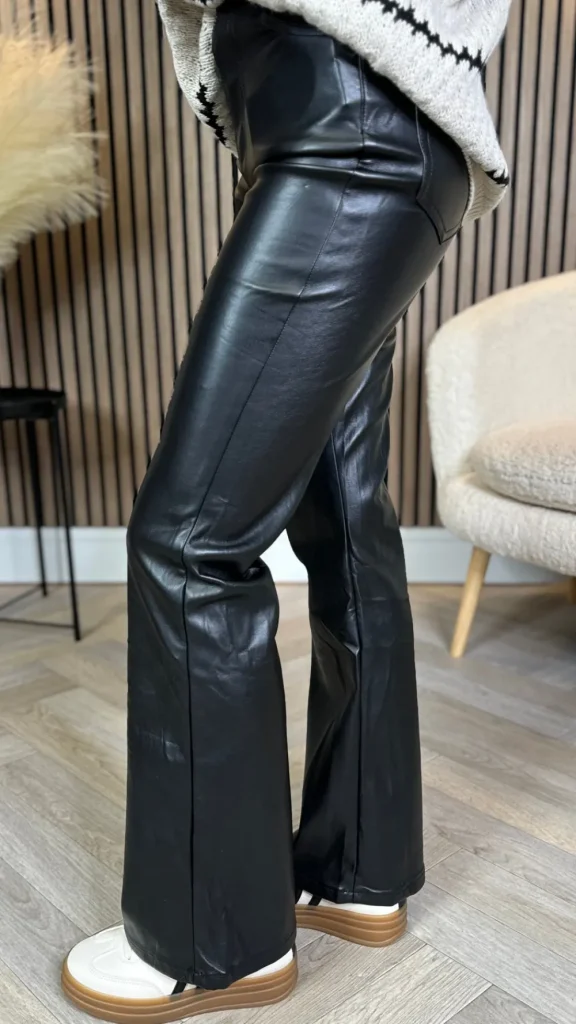 BABEZ LONDON Trousers^Ellison Black Leather Look Flared Leg Trousers