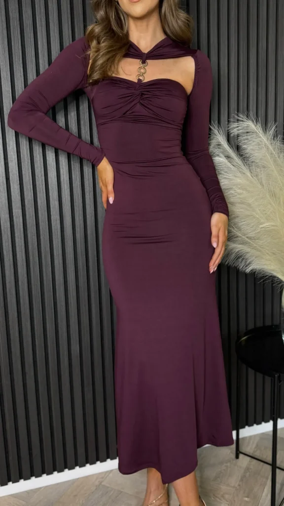 COPPEROSE Going Out Dresses | Occasion Dresses^Eloise Purple High Neck With Chain & Cut Out Detail Midi Dress
