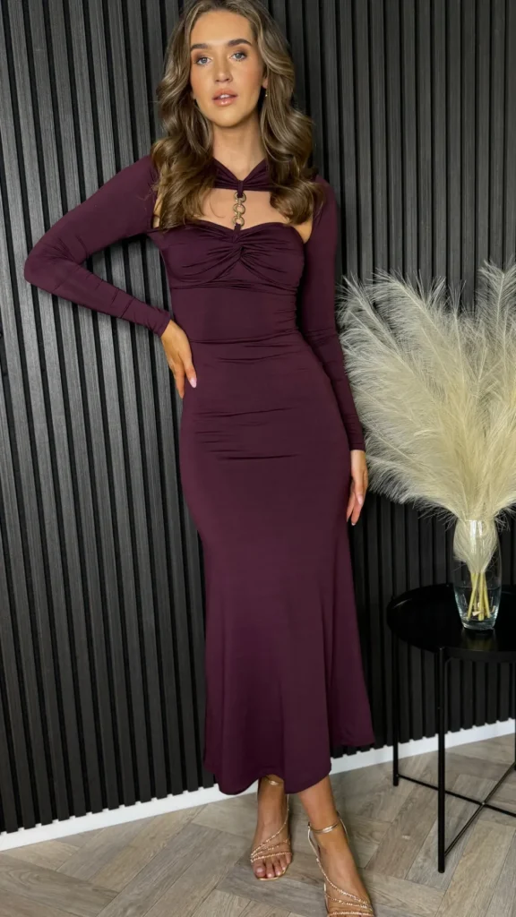 COPPEROSE Going Out Dresses | Occasion Dresses^Eloise Purple High Neck With Chain & Cut Out Detail Midi Dress