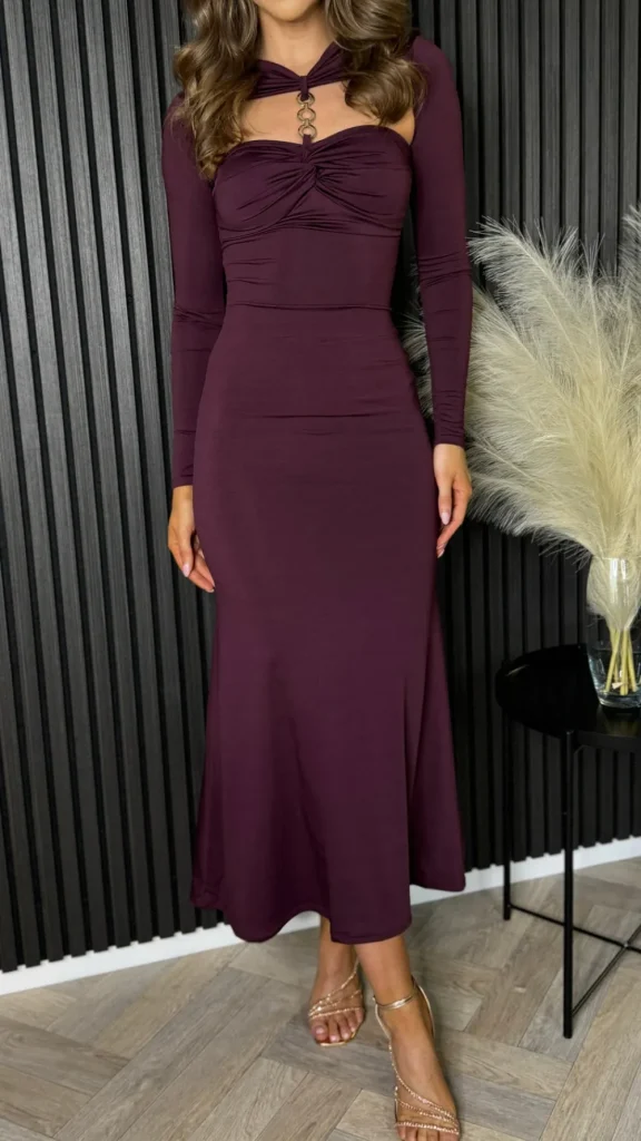 COPPEROSE Going Out Dresses | Occasion Dresses^Eloise Purple High Neck With Chain & Cut Out Detail Midi Dress