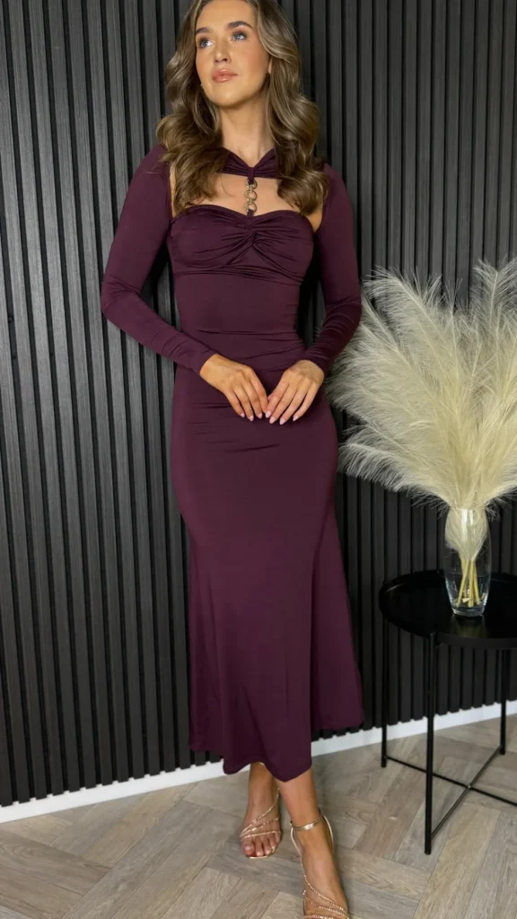COPPEROSE Going Out Dresses | Occasion Dresses^Eloise Purple High Neck With Chain & Cut Out Detail Midi Dress