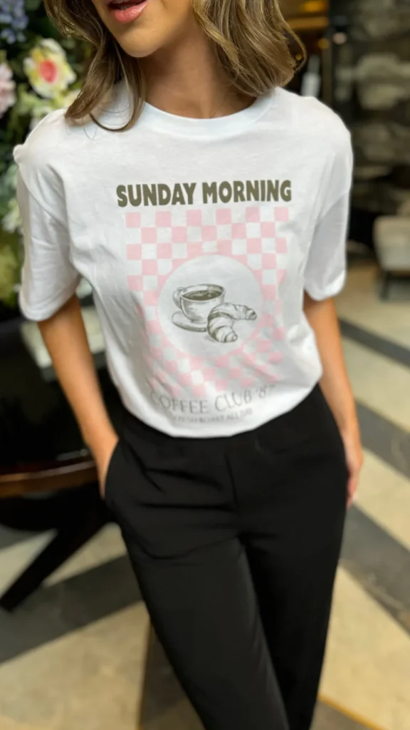 BESTSELLER Tops^Elsie White Graphic Printed 'Sunday Morning' T Shirt